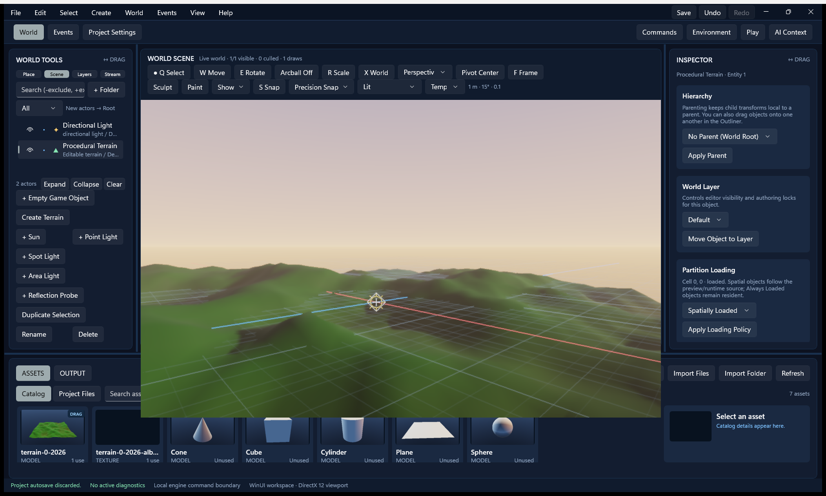 Sektor Studio editing a sunset terrain world
